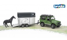 Bruder 02592 - Land Rover Defender mit Pferdeanhänger inkl. 1 Pferd