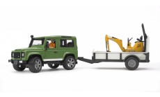 Bruder 02593 - Land Rover Defender Station Wagon mit Einachsanhänger, JCB Mikrobagger